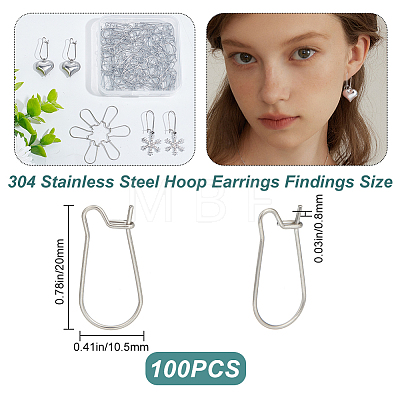 100Pcs 304 Stainless Steel Hoop Earrings Findings STAS-CN0001-48B-1