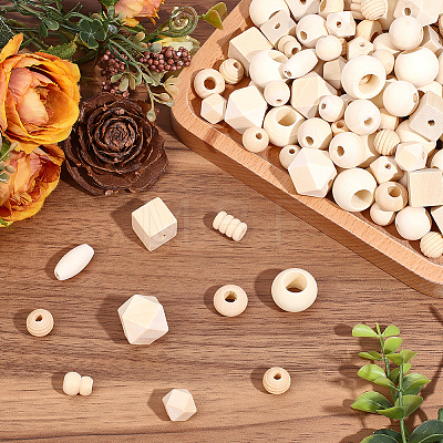 350Pcs 11 Styles Natural Wood Beads WOOD-PA0001-43-1