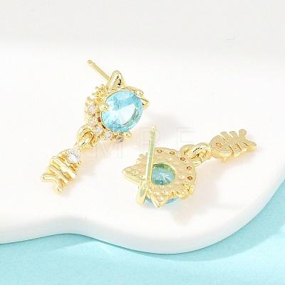 Brass Micro Pave Cubic Zirconia Dangle Stud Earrings EJEW-F405-24G-01-1
