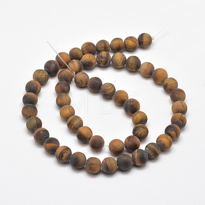 Frosted Natural Tiger Eye Round Bead Strands G-E262-02-8mm-1