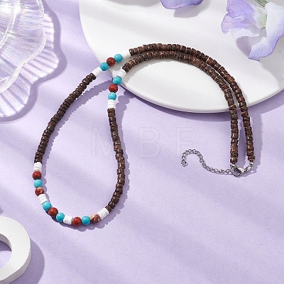 Summer Beach Natural Red Jasper & Synthetic Turquoise & White Shell & Coconut Beaded Necklaces NJEW-JN05011-1