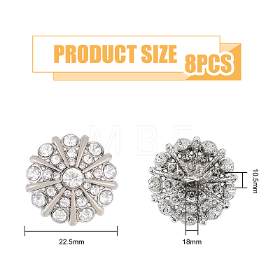 SUPERFINDINGS 8Pcs 1-Hole Alloy Rhinestone Shank Buttons FIND-FH0008-86P-1