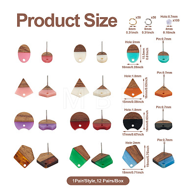 DIY 12 Pairs 12 Style Two Tone Resin & Walnut Wood Stud Earring Findings DIY-CW0001-35-1