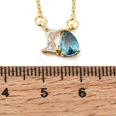 Brass Pave Cubic Zirconia Rectangle & Teardrop Pendant Cable Chain Necklaces KK-CBAB173-05G-05-1
