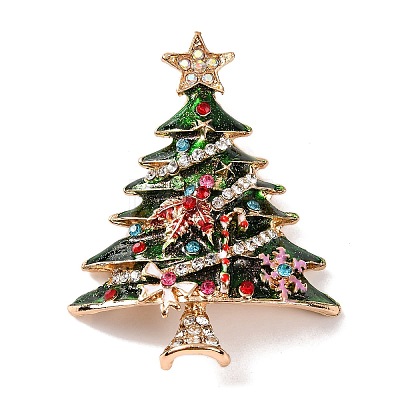 Alloy Rhinestone & Acrylic Christmas Tree Brooch for Women JEWB-M043-17B-KCG-1