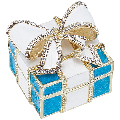 Square Bowknot Alloy Enamel with Crystal Rhinestone Jewelry Magnetic Storage Boxes CON-SP0001-32B-1