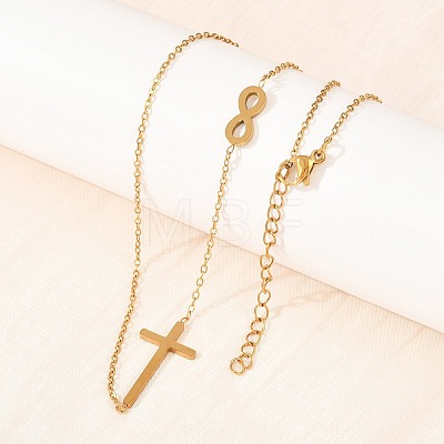 Religion 304 Stainless Steel Infinity Cross Link Chain Necklaces NJEW-H093-06G-1