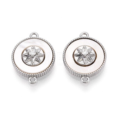 Brass Micro Pave Clear Cubic Zirconia and Shell Connector Charms KK-N287-30P-1