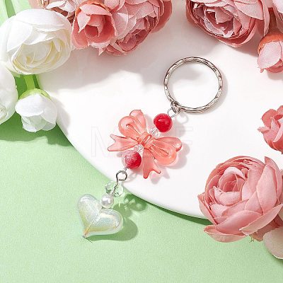 Acrylic Heart with Bowknot Keychains KEYC-JKC00612-01-1