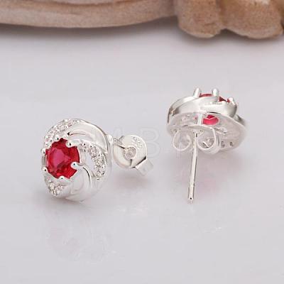 Flower Silver Color Plated Brass Cubic Zirconia Stud Earrings EJEW-BB11772-A-1