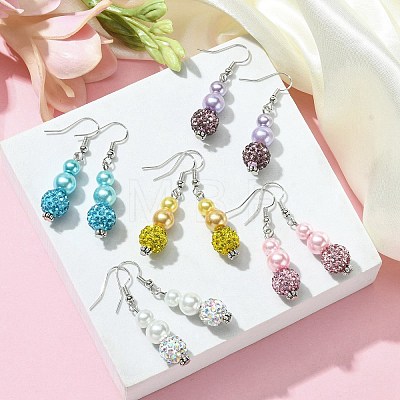 Glass Rhinestone Round Beads Dangle Earrings EJEW-JE05438-1