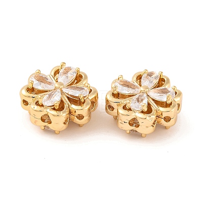 Brass Micro Pave Clear Cubic Zirconia Beads KK-S389-21G-1