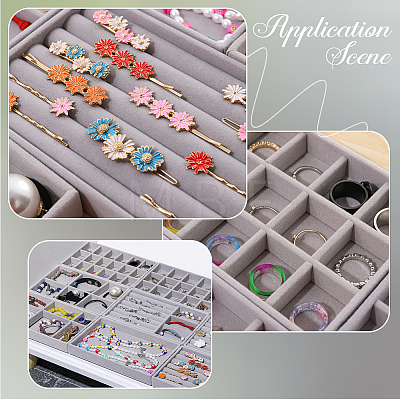 15 Grids Rectangle Wood Covered with Velvet Jewelry Trinket Display Trays AJEW-WH20054-062G-02-1