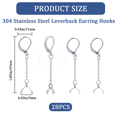 28Pcs 304 Stainless Steel Leverback Earring Findings STAS-CN0001-45-1