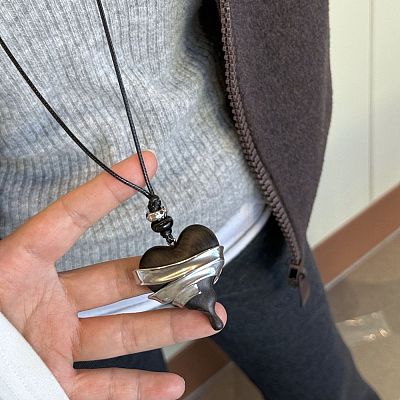 Adjustable Alloy Wood Pendant Black Waxed Cord Necklaces for Women WG305B3-01-1