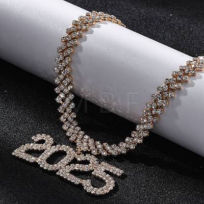 Brass Full Crystal Rhinestone 2025 Pendant Necklaces for Women NJEW-Q005-01G-1