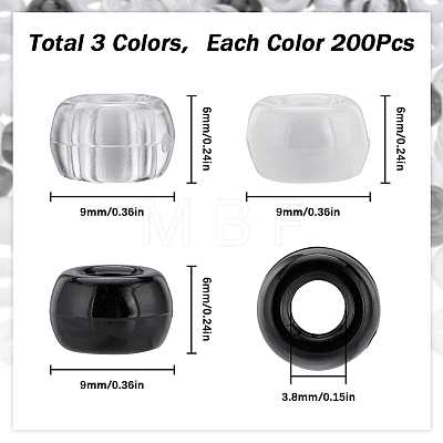 SUNNYCLUE 600Pcs 3 Colors Opaque Plastic Beads KY-SC0001-89-1