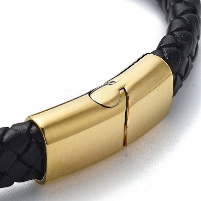 Men's Braided Black PU Leather Cord Bracelets BJEW-K243-50G-1