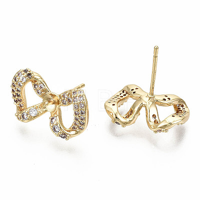 Brass Micro Pave Clear Cubic Zirconia Stud Earring Findings KK-S360-008-NF-1
