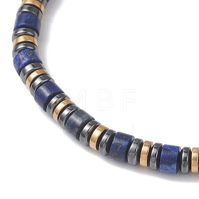 Natural Lapis Lazuli & Synthetic Hematite Disc Bead Braided Bead Bracelets for Women Men BJEW-JB13330-1