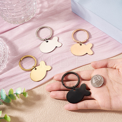 4Pcs 4 Colors Stainless Steel Fish Keychains KEYC-TA0004-80B-1