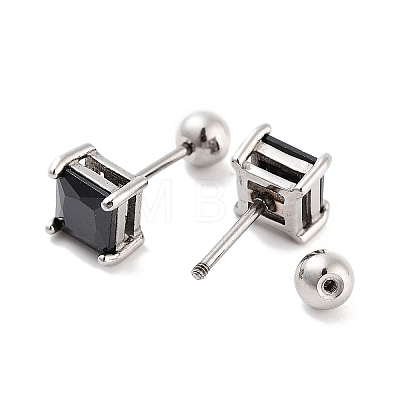 Square 316 Surgical Stainless Steel Pave Cubic Zirconia Cartilage Earrings for Women Men EJEW-Z050-34C-02P-1