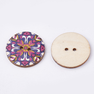 2-Hole Printed Wooden Buttons X-BUTT-S022-01-LF-1