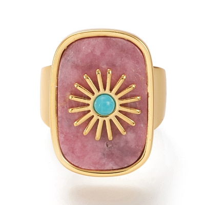 Natural Rhodochrosite & Turquoise Cuff Rings RJEW-P016-01A-09G-1