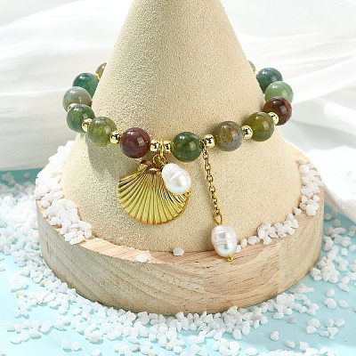 Natural Indian Agate Round Beads Stretch Bracelets BJEW-JB14145-02-1