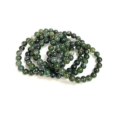 Natural Moss Agate Beads Stretch Bracelets X-BJEW-F380-01-B15-1