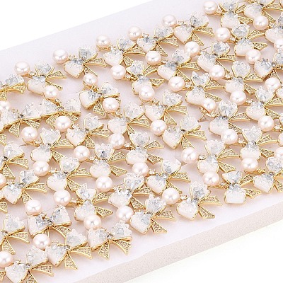 Bowknot Brass Micro Pave Clear Cubic Zirconia Dangle Stud Earrings PEAR-N017-07C-1