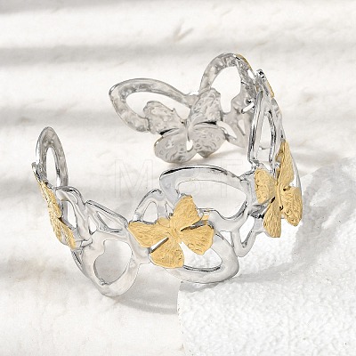 Hammered 304 Stainless Steel Cuff Bangles for Women BJEW-Z177-01GP-04-1