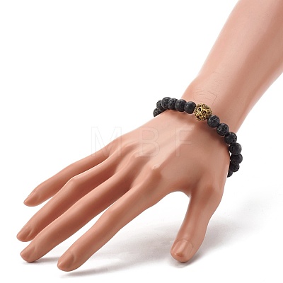 Natural Lava Rock Essential Oil Diffuser Bracelet for Men Women BJEW-JB06731-1