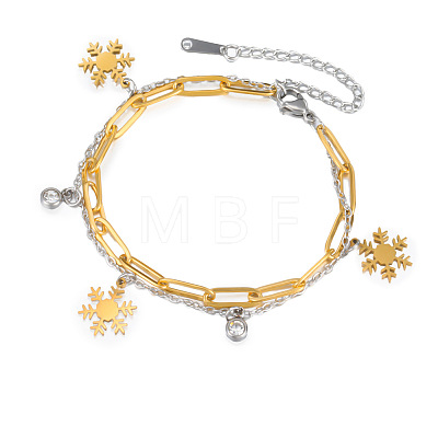 Christmas 304 Stainless Steel Cable & Paperclip Chain Double-layered Bracelets FS-WG06190-02-1