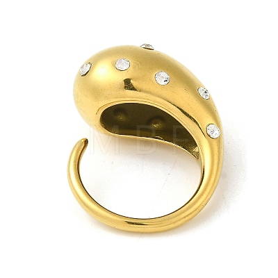 Ion Plating(IP) 304 Stainless Steel Rhinestone Teardrop Open Cuff Ring for Women RJEW-C083-14G-1