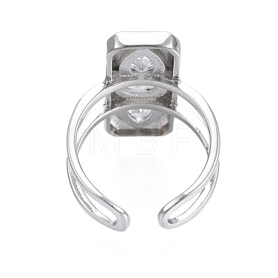 Cubic Zirconia Rectangle Open Cuff Ring RJEW-N037-015-01P-1