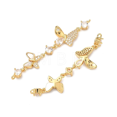 Brass Pave Clear Cubic Zirconia Connector Charms KK-Z139-12G-02-1