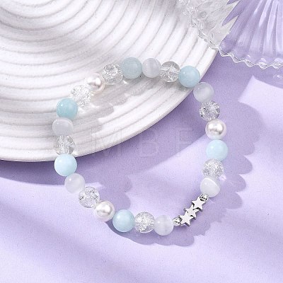 Glass & Shell Pearl & Natural & Dyed White Jade Beaded Stretch Bracelets for Women BJEW-JB12842-1