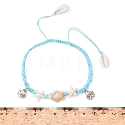 Adjustable Summer Beach Dyed Synthetic Turquoise Starfish Turtle Braided Bead Anklets AJEW-AN00774-1