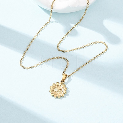 304 Stainless Steel Flower Pendant Cable Chain Necklaces for Men Women NJEW-K308-05E-G-1