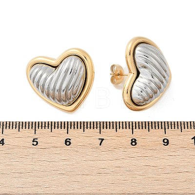 304 Stainless Steel Two Tone Heart Stud Earrings EJEW-M073-09PG-01-1