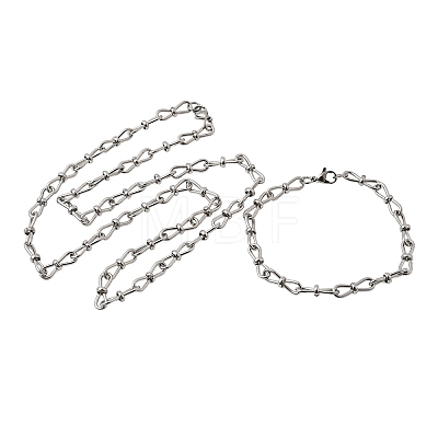 304 Stainless Steel Link Chain Bracelet & Necklace Jewelry Sets SJEW-L199-10P-1