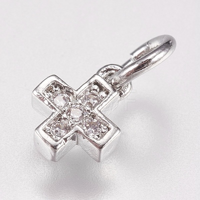 Brass Micro Pave Cubic Zirconia Tiny Cross Charms ZIRC-E147-61P-1