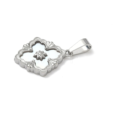 304 Stainless Steel Pave Natural Shell Flower Pendants X-STAS-C103-12P-1