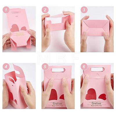  20Pcs 2 Style Rectangle Paper Bags with Handle and Clear Heart Shape Display Window CON-NB0001-90-1