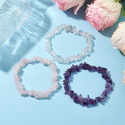 3Pcs 3 Styles Natural Mixed Gemstone Chips Stretch Bracelets Set BJEW-JB11060-03-1