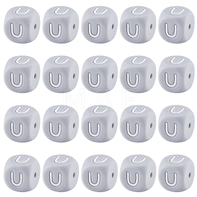20Pcs Grey Cube Letter Silicone Beads 12x12x12mm Square Dice Alphabet Beads with 2mm Hole Spacer Loose Letter Beads for Bracelet Necklace Jewelry Making JX436U-1