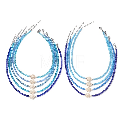 9Pcs 9 Styles Synthetic Turquoise Sea Turtle with Glass Seed Beaded Necklace Sets for Women NJEW-JN05930-1