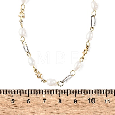 Natural Cultured Freshwater Pearl Rice Beaded Chain Necklaces NJEW-JN06404-1