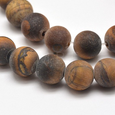 Frosted Natural Tiger Eye Round Bead Strands G-E262-02-10mm-1